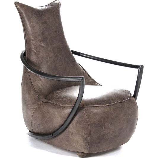 Zak Leisure Chair by Zentique in top grained brown leather and iron. Made from iron in a modern style.