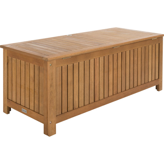 Parke Outdoor Cushion Box by HedgeApple Essentials. Made from eucalyptus wood, galvanized steel in a coastal style.