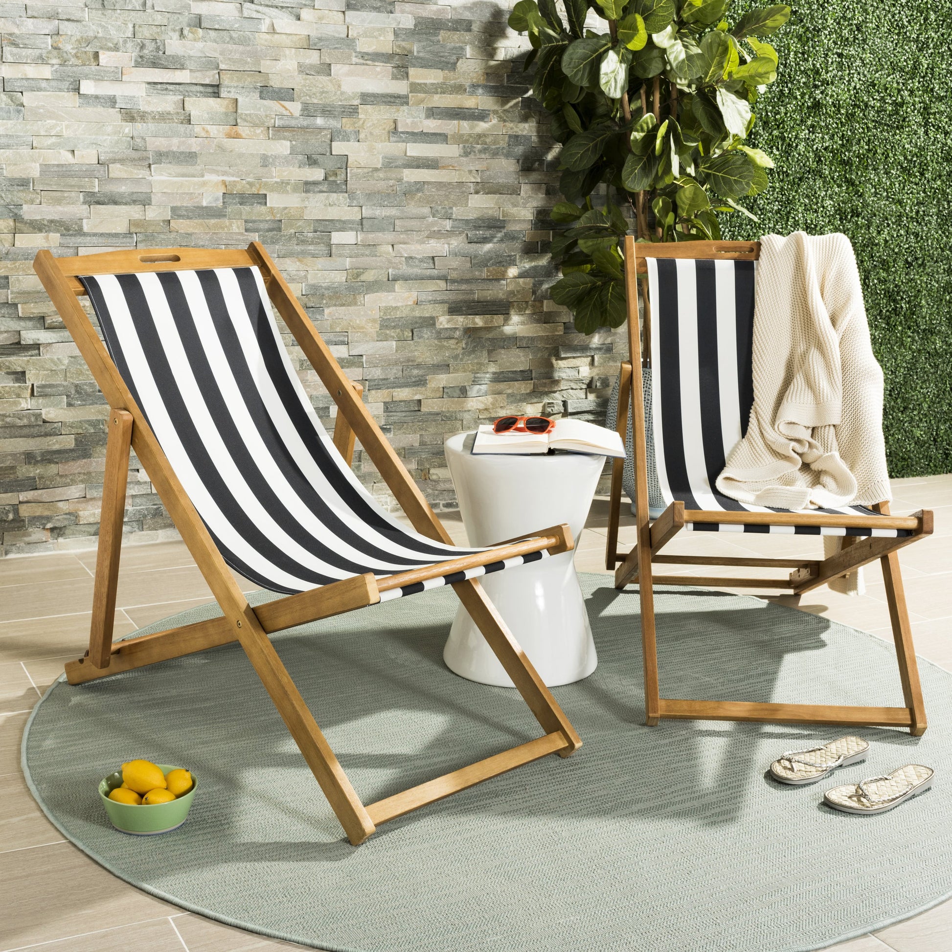 Benton Sling Chair by HedgeApple Essentials. Made from eucalyptus wood, polyester in a coastal style.