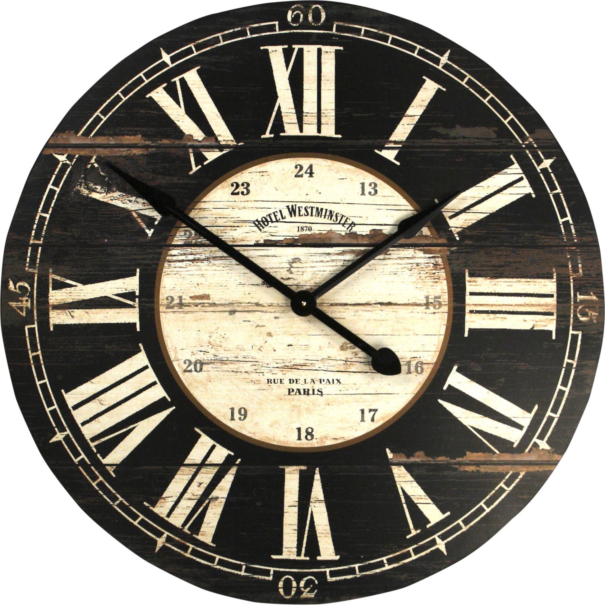 Antique Black Wooden Wall Clock by Zentique in antique black and mdf. Made from mdf in a cottage & farmhouse style.