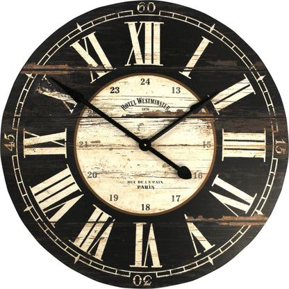 Antique Black Wooden Wall Clock by Zentique in antique black and mdf. Made from mdf in a cottage & farmhouse style.