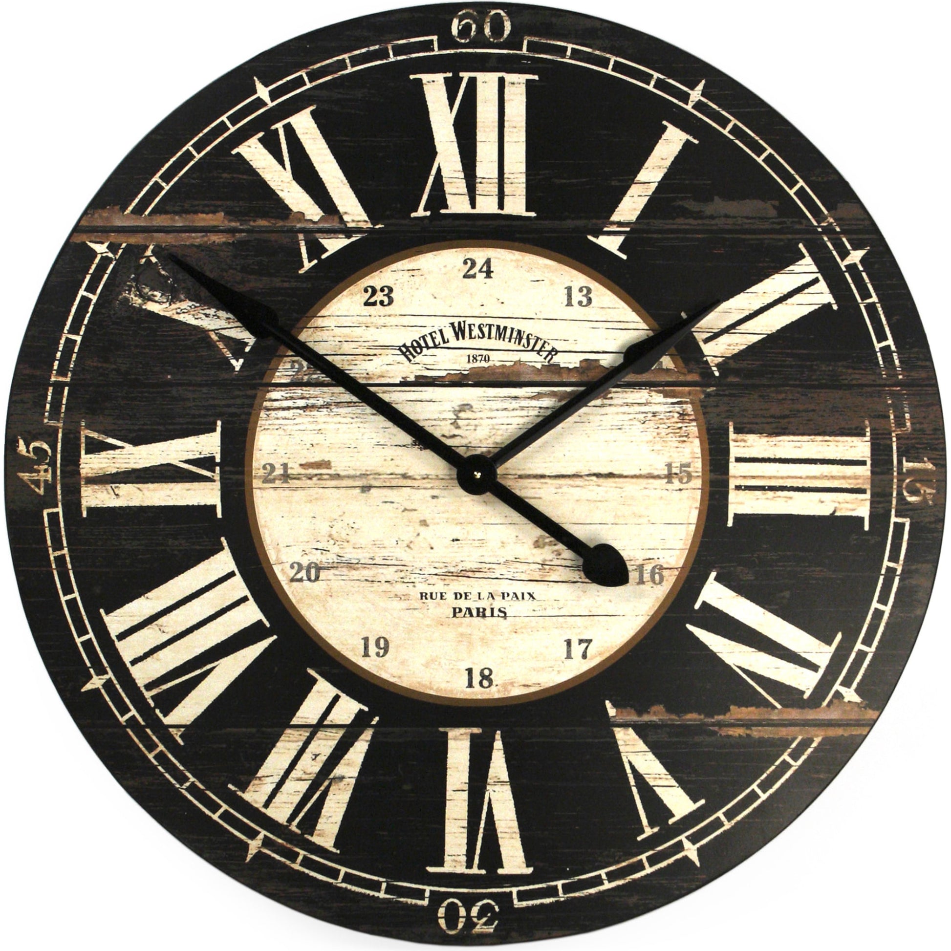 Antique Black Wooden Wall Clock by Zentique in antique black and mdf. Made from mdf in a cottage & farmhouse style.
