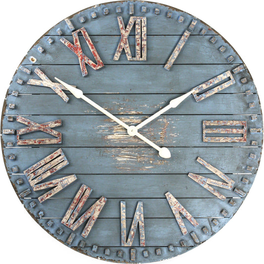 Antique Blue Wooden Wall Clock by Zentique in antique blue and mdf. Made from mdf in a cottage & farmhouse style.