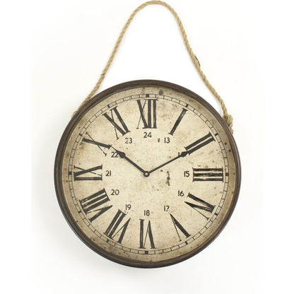 Bale Clock by Zentique in antique gray and metal, hemp. Made from metal, hemp in a cottage & farmhouse style.