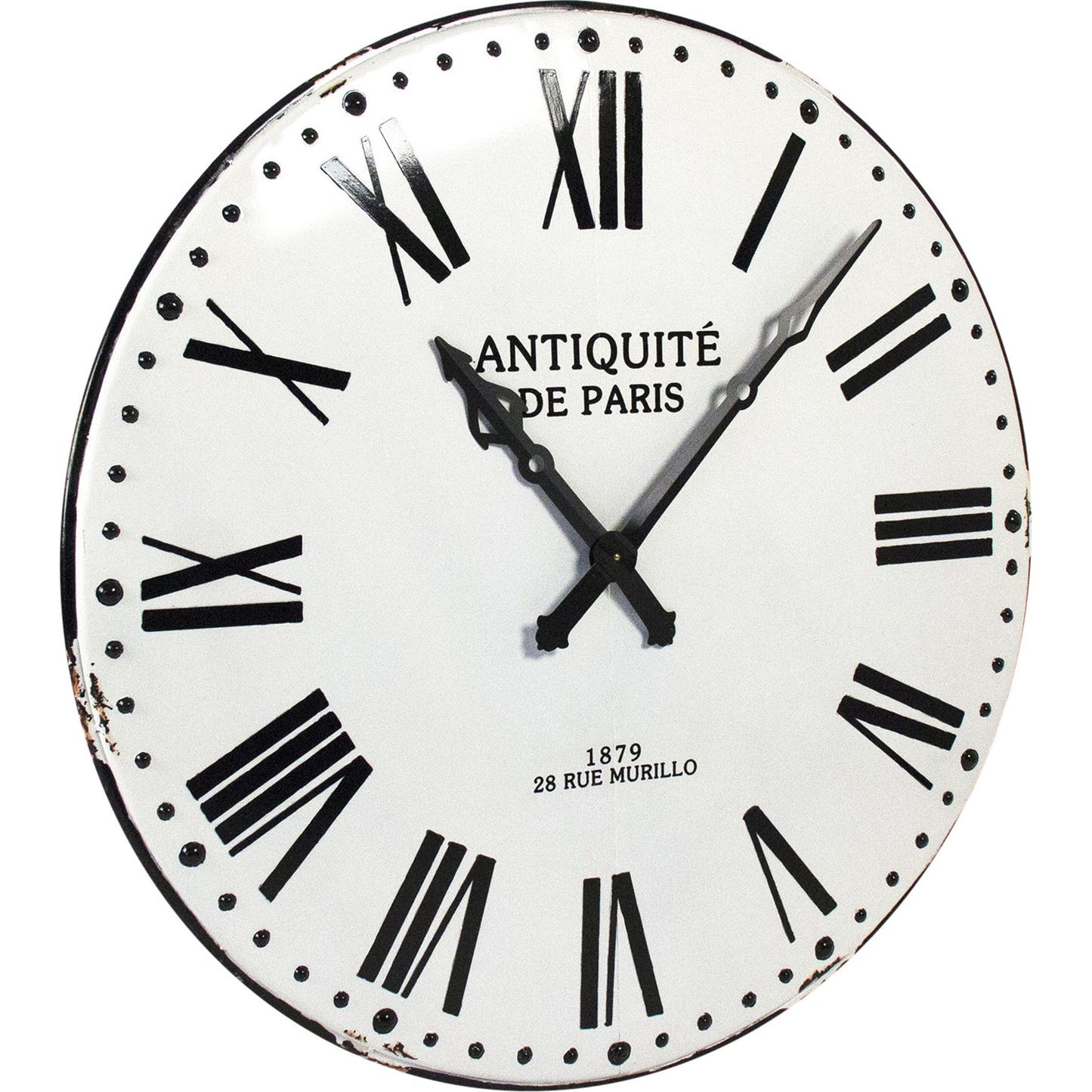 000 S-336946 | Primary Silo | Corvin Wall Clock by Zentique in distressed white with black numbers and iron. Made from iron in a traditional style.