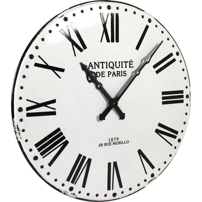 Corvin Wall Clock by Zentique in distressed white with black numbers and iron. Made from iron in a traditional style.