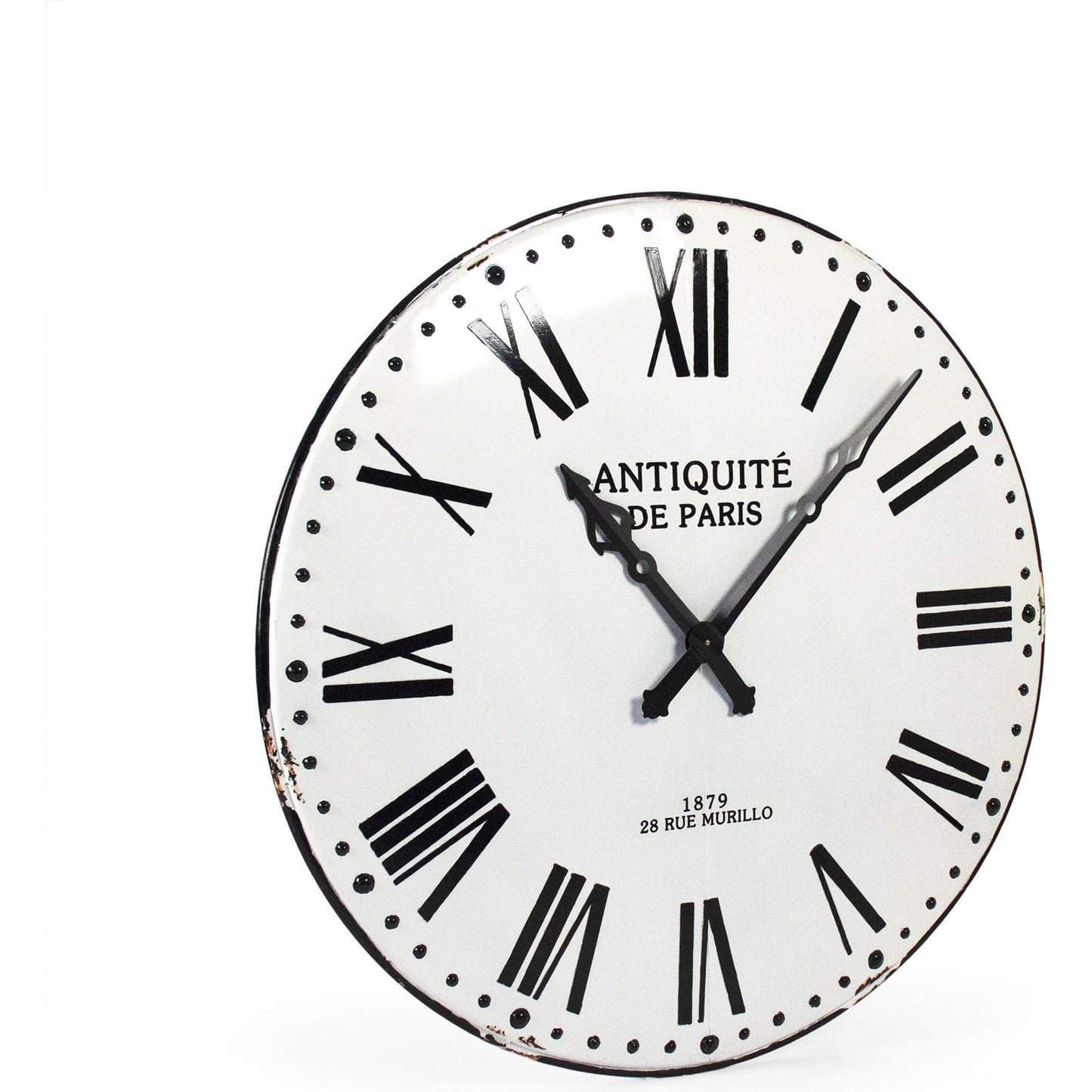 003 S-336946 | Additional Silo | Corvin Wall Clock by Zentique in distressed white with black numbers and iron. Made from iron in a traditional style.