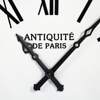 Corvin Wall Clock by Zentique in distressed white with black numbers and iron. Made from iron in a traditional style.