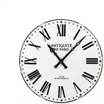 Corvin Wall Clock by Zentique in distressed white with black numbers and iron. Made from iron in a traditional style.