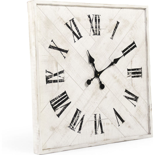 Corbett Wall Clock by Zentique in distressed white with black numbers and fir wood, mdf. Made from fir wood, mdf in a traditional style.