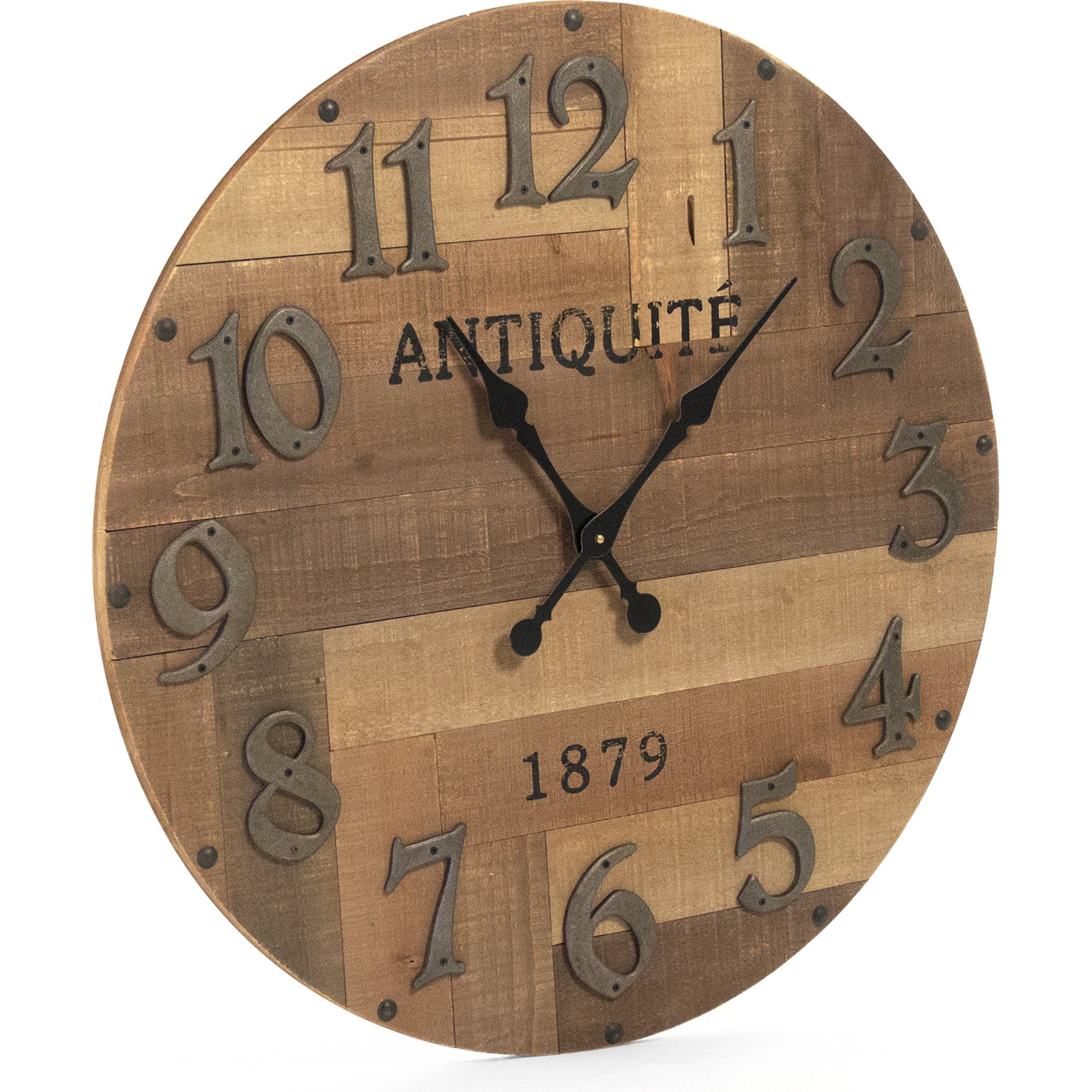 Darcy Wall Clock by Zentique in natural background with gray numbers and fir wood, mdf, resin. Made from fir wood, mdf, resin in a traditional style.