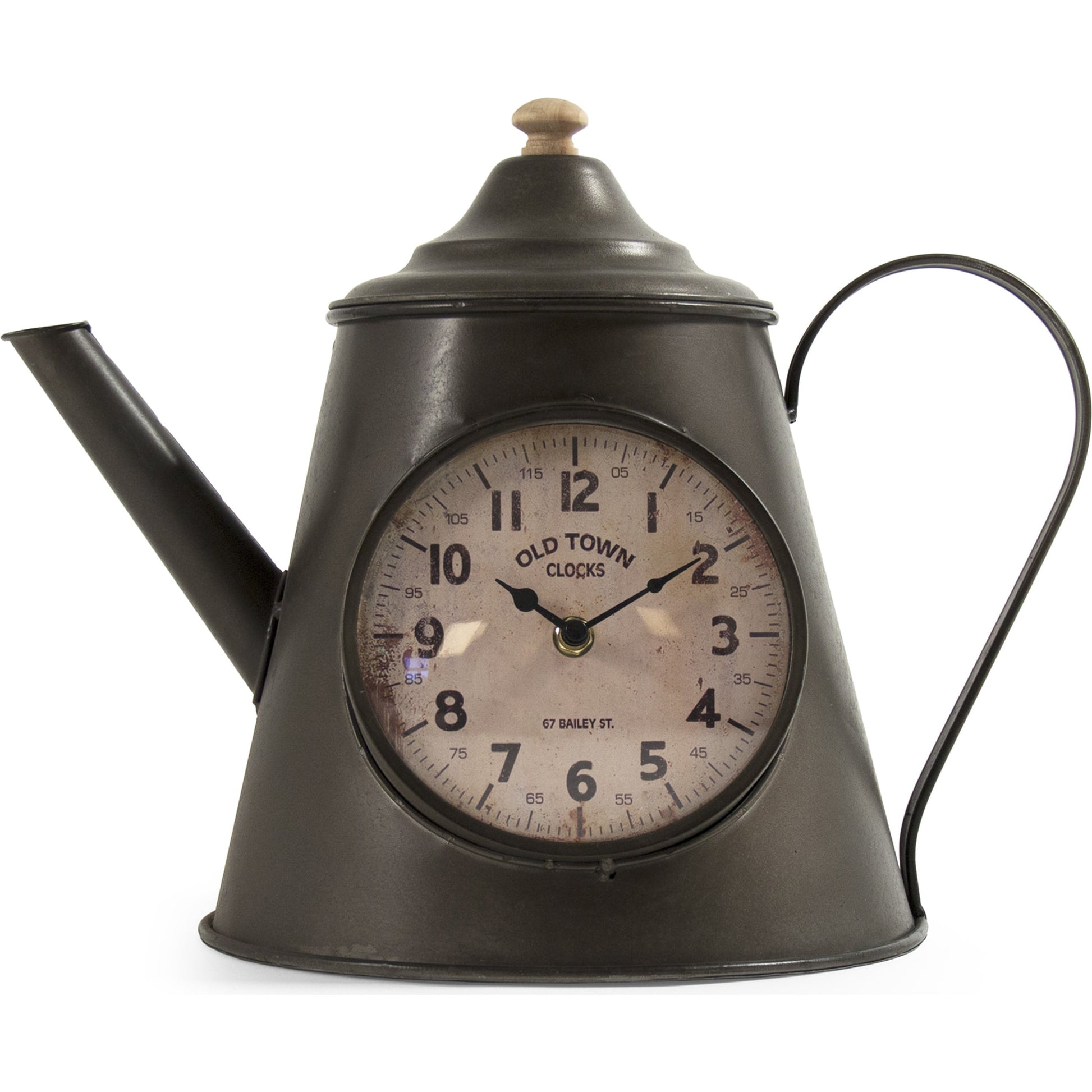 Iron Pitcher Clock by Zentique in dark gray and iron, plastic. Made from iron, plastic in a rustic style.