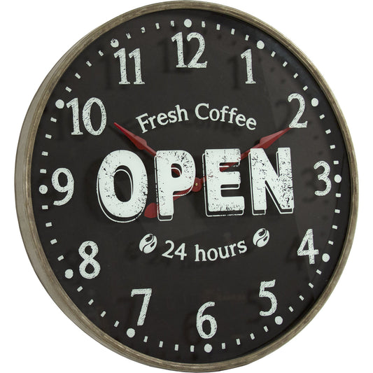 Iron "Open" Wall Clock by Zentique in black, white and iron, glass. Made from iron, glass in a modern style.