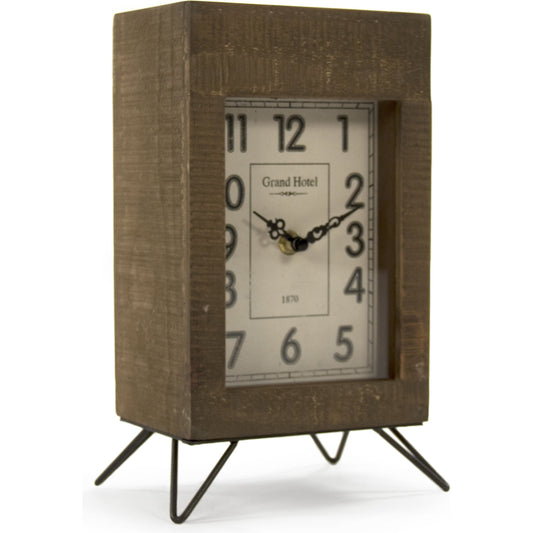 Brown & White Distressed Rectangle Desk Clock by Zentique in brown, white and iron, pine, glass, fir. Made from iron, pine, glass, fir wood in a modern style.
