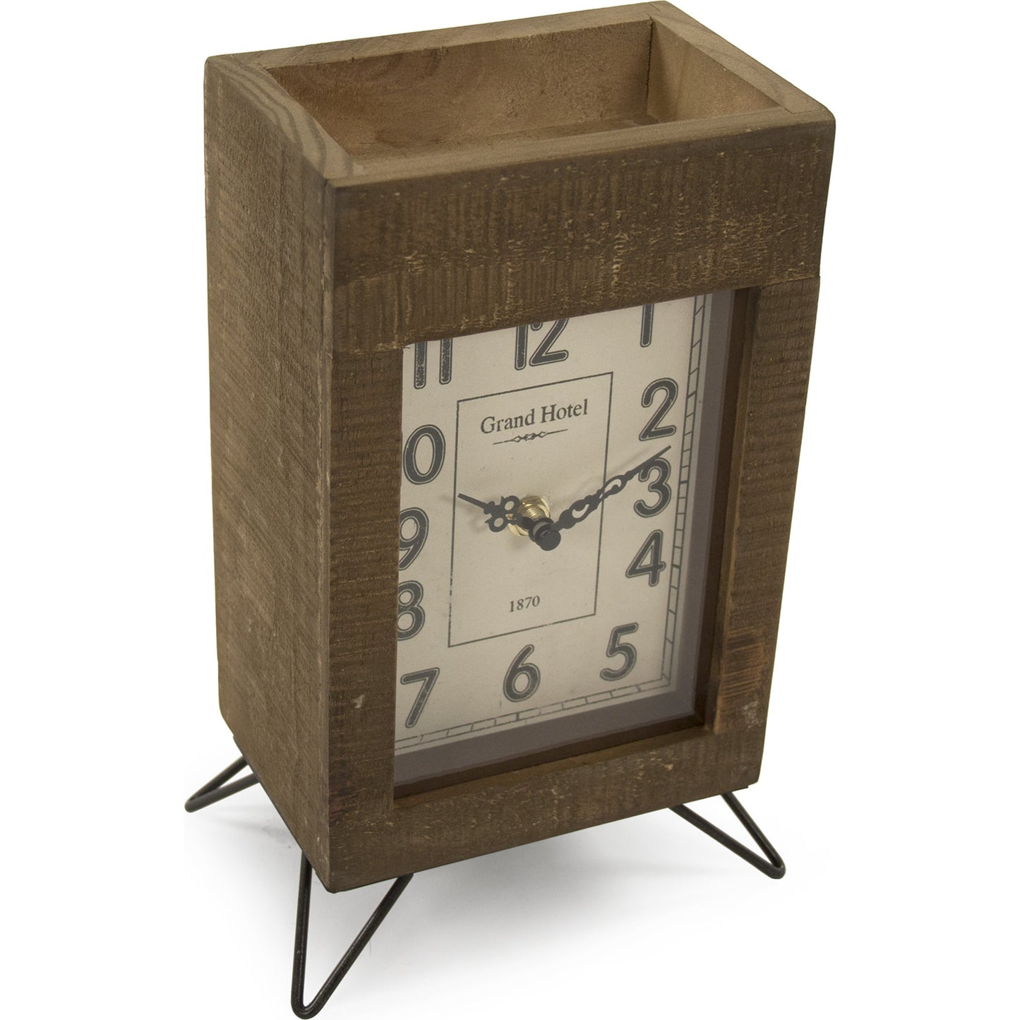 005 S-338549 | Additional Silo | Brown & White Distressed Rectangle Desk Clock by Zentique in brown, white and iron, pine, glass, fir. Made from iron, pine, glass, fir wood in a modern style.