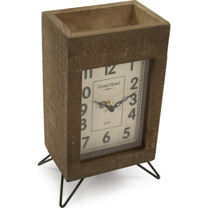 Brown & White Distressed Rectangle Desk Clock by Zentique in brown, white and iron, pine, glass, fir. Made from iron, pine, glass, fir wood in a modern style.