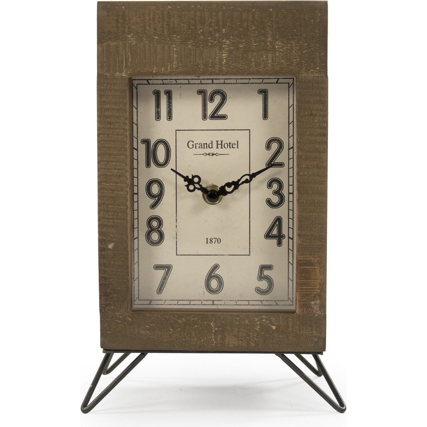 003 S-338549 | Additional Silo | Brown & White Distressed Rectangle Desk Clock by Zentique in brown, white and iron, pine, glass, fir. Made from iron, pine, glass, fir wood in a modern style.