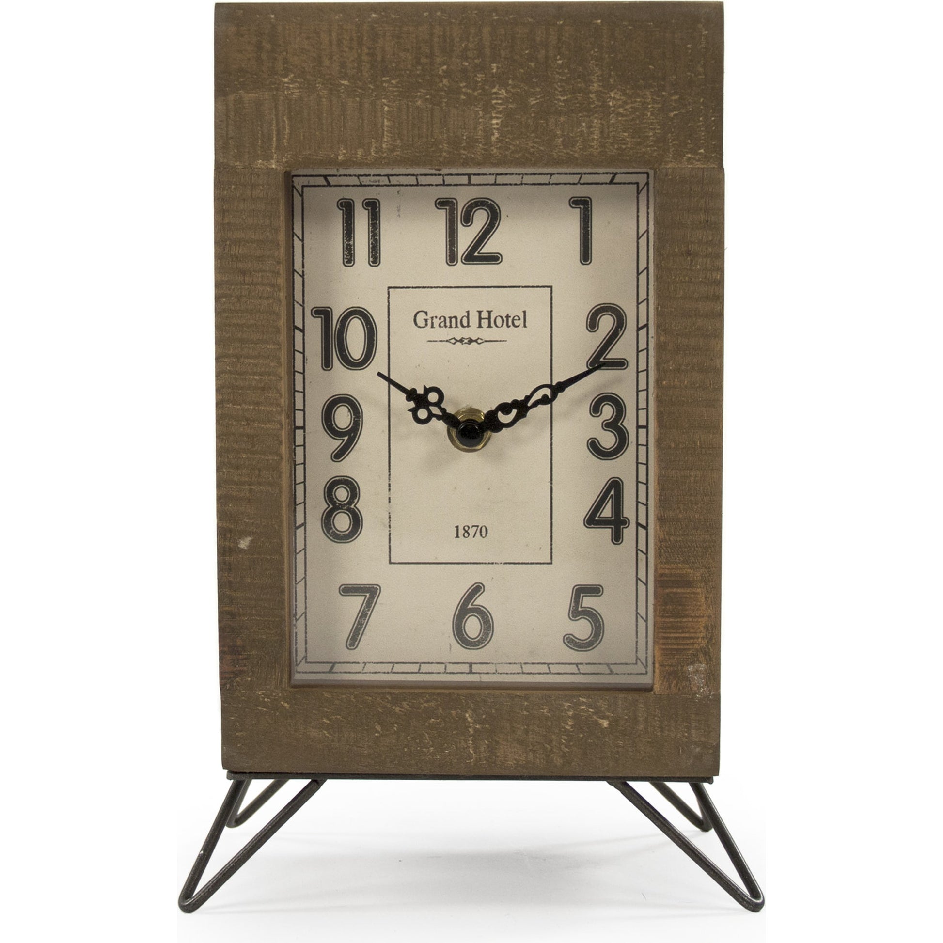 Brown & White Distressed Rectangle Desk Clock by Zentique in brown, white and iron, pine, glass, fir. Made from iron, pine, glass, fir wood in a modern style.