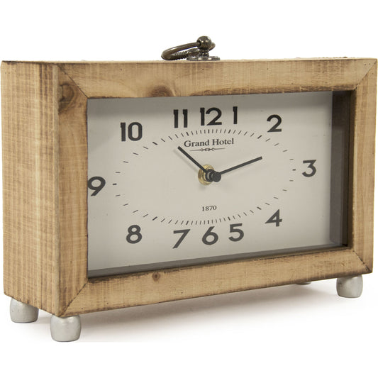 Wooden Box Clock by Zentique in brown, white and iron, glass, fir. Made from iron, glass, fir wood in a modern style.