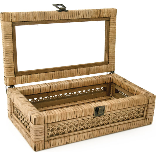 Rattan Storage Box by Zentique in weathered natural rattan and natural rattan, glass. Made from natural rattan, glass in a coastal style.