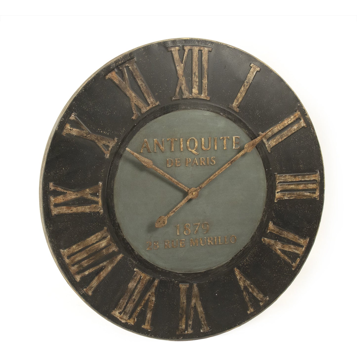 001 SR-900466 | Primary Silo | Distressed Dark Grey Wooden Frame Iron Wall  Clock by Zentique in distressed dark grey. Made from wood, iron in a cottage & farmhouse style.