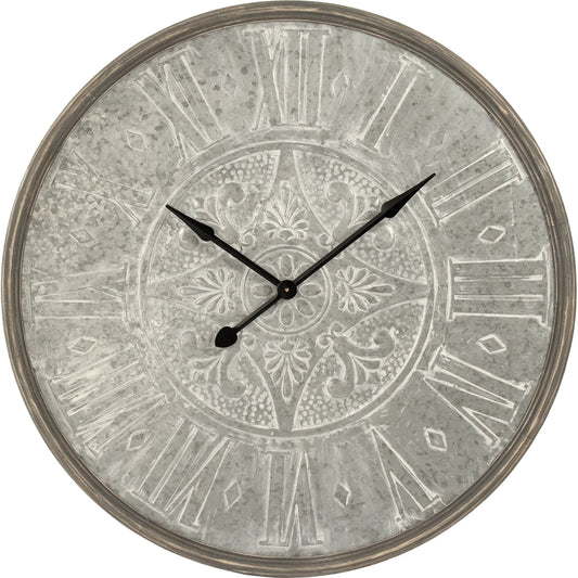 Wooden Frame Iron Wall Clock by Zentique in washed grey. Made from iron in a transitional style.