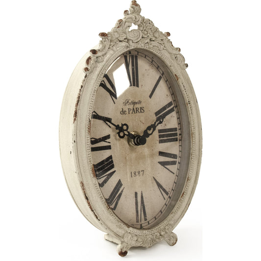 Antiqued Iron Table Clock by Zentique in antique off white and iron. Made from iron in a cottage & farmhouse style.