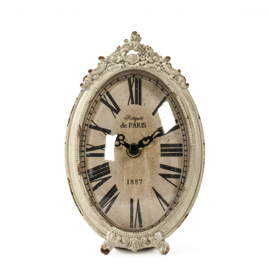 Iron Table Clock by Zentique in antique off white and iron. Made from iron in a cottage & farmhouse style.