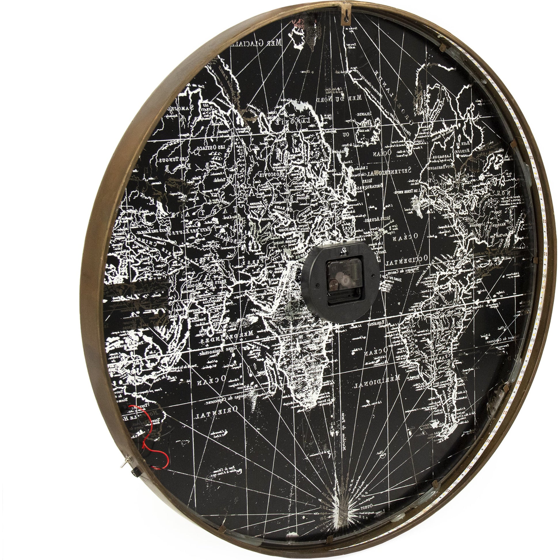 Mirrored Iron Clock with Led Light by Zentique in distressed brown iron and iron, mirror, led strip. Made from iron, mirror, led strip in a modern style.