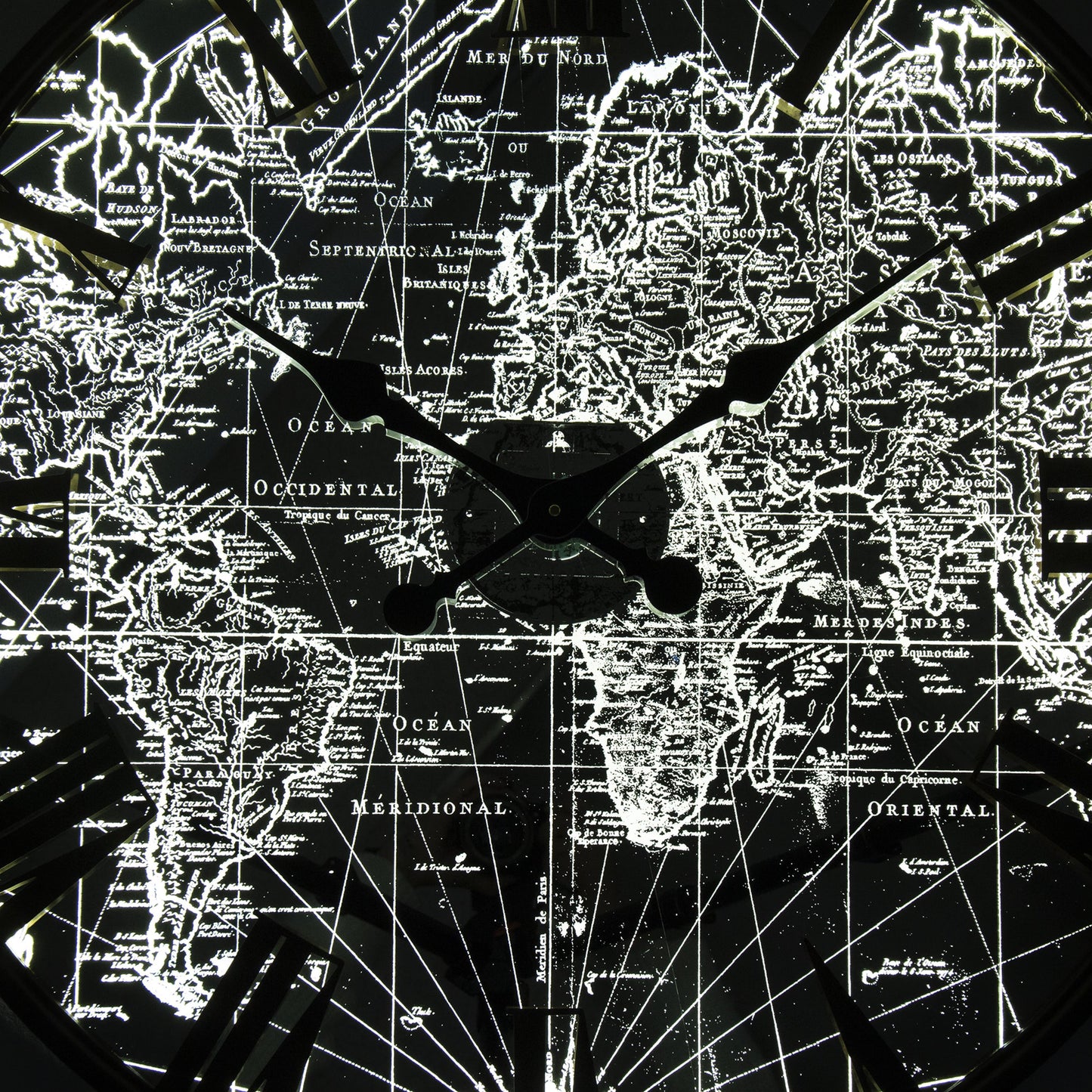 004 SR-900355 | Closeup | Mirrored Iron Clock with Led Light by Zentique in distressed brown iron and iron, mirror, led strip. Made from iron, mirror, led strip in a modern style.