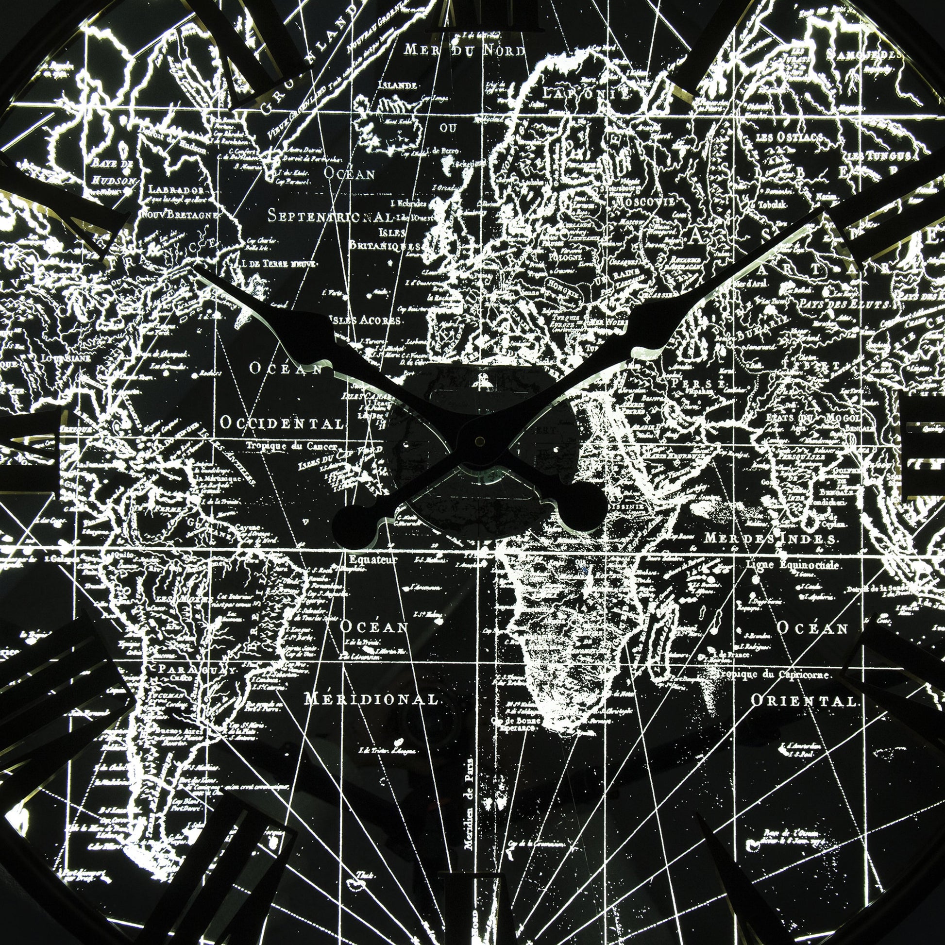 Mirrored Iron Clock with Led Light by Zentique in distressed brown iron and iron, mirror, led strip. Made from iron, mirror, led strip in a modern style.