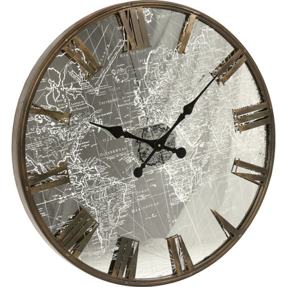 Mirrored Iron Clock with Led Light by Zentique in distressed brown iron and iron, mirror, led strip. Made from iron, mirror, led strip in a modern style.