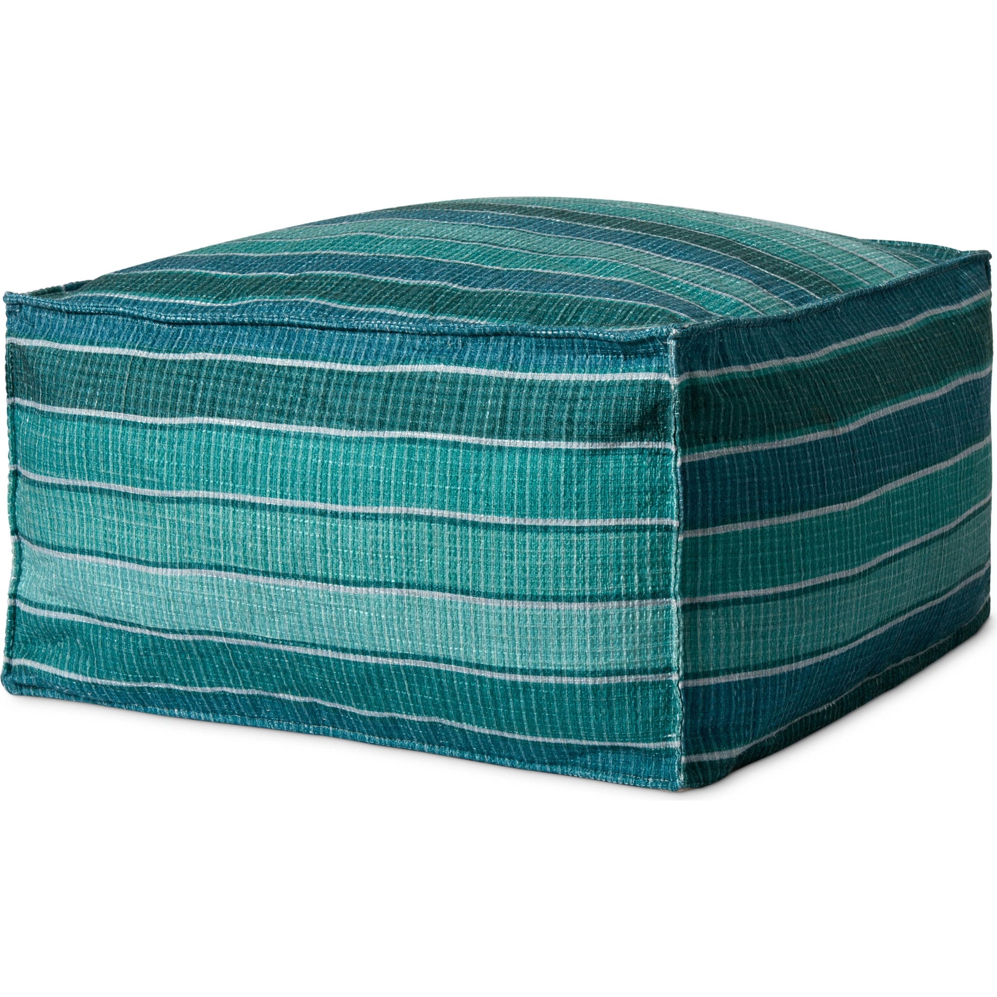 PF0010 Pouf by Loloi in lagoon, blue. Made from 100% polyester in a coastal style.