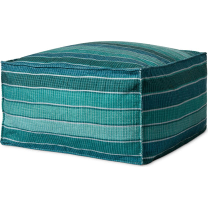 PF0010 Pouf by Loloi in lagoon, blue. Made from 100% polyester in a coastal style.