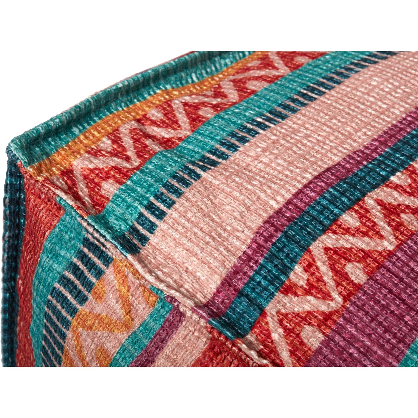 002 SR-901238 | Closeup | Fiesta PF0011 Pouf by Loloi in fiesta. Made from 100% polyester in a modern style.