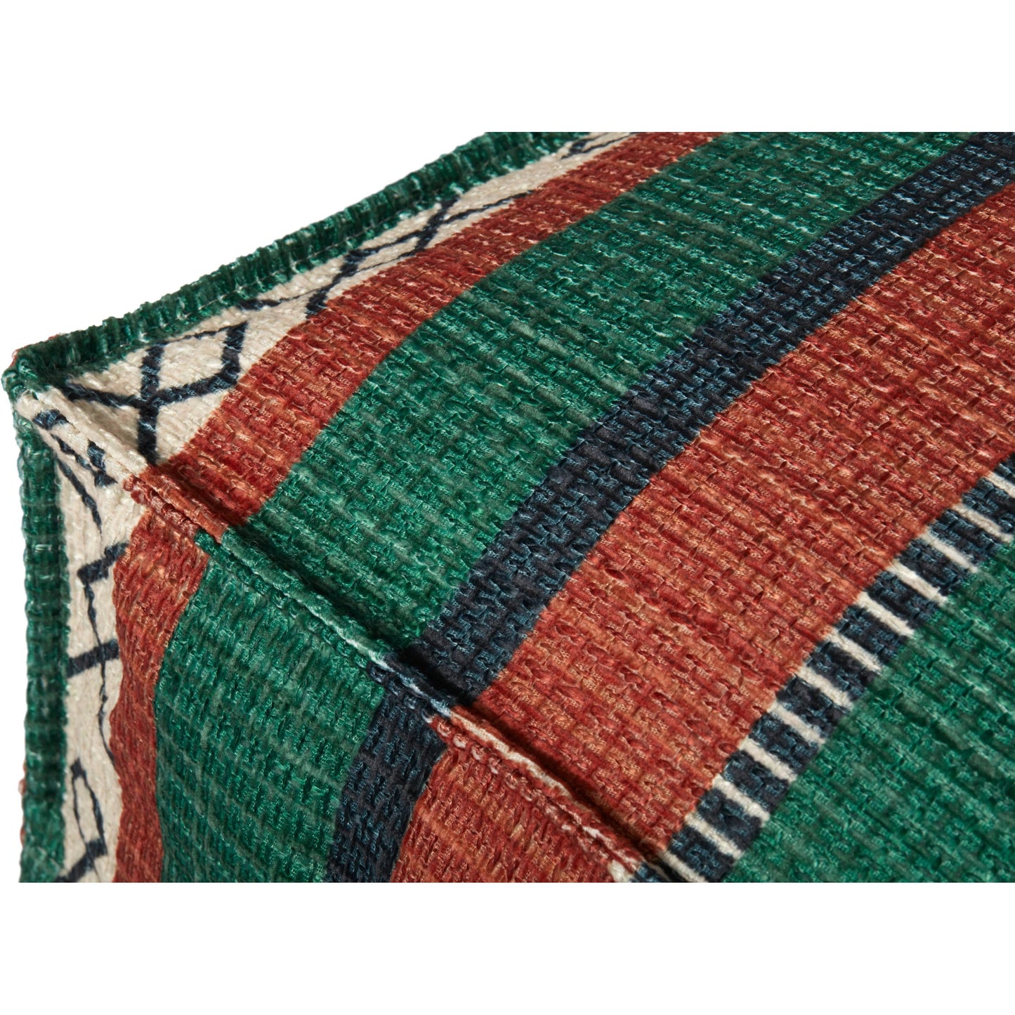 002 SR-901240 | Closeup | PF0013 Pouf by Loloi in fiesta. Made from 100% polyester in a rustic style.