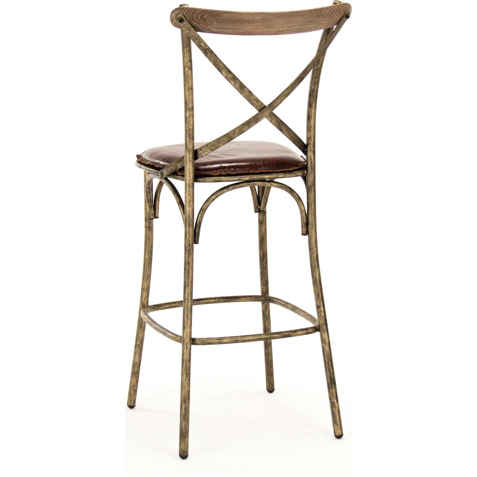 Manos Bar Stool by Zentique in antique bronze, brown leather and iron, leather. Made from iron, leather in a rustic style.