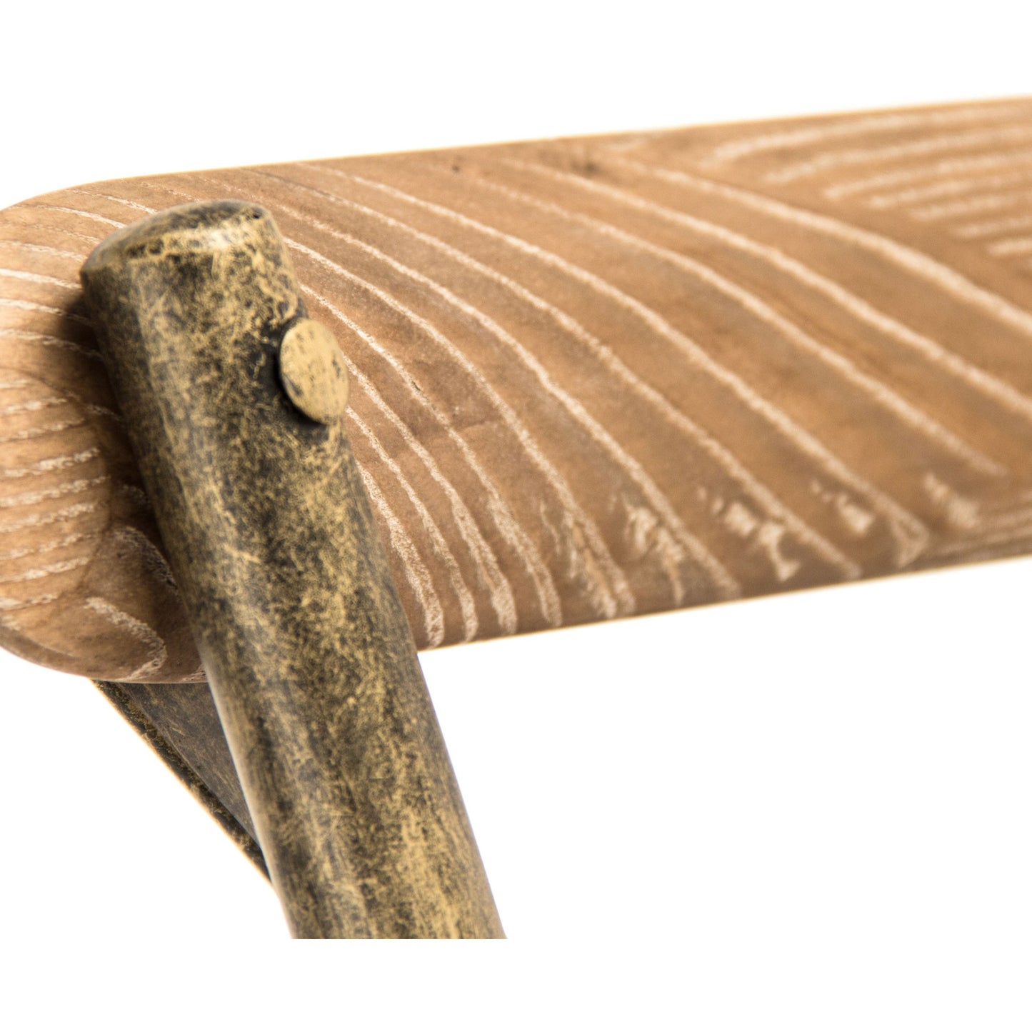 003 S-337746 | Closeup | Manos Bar Stool by Zentique in antique bronze, brown leather and iron, leather. Made from iron, leather in a rustic style.