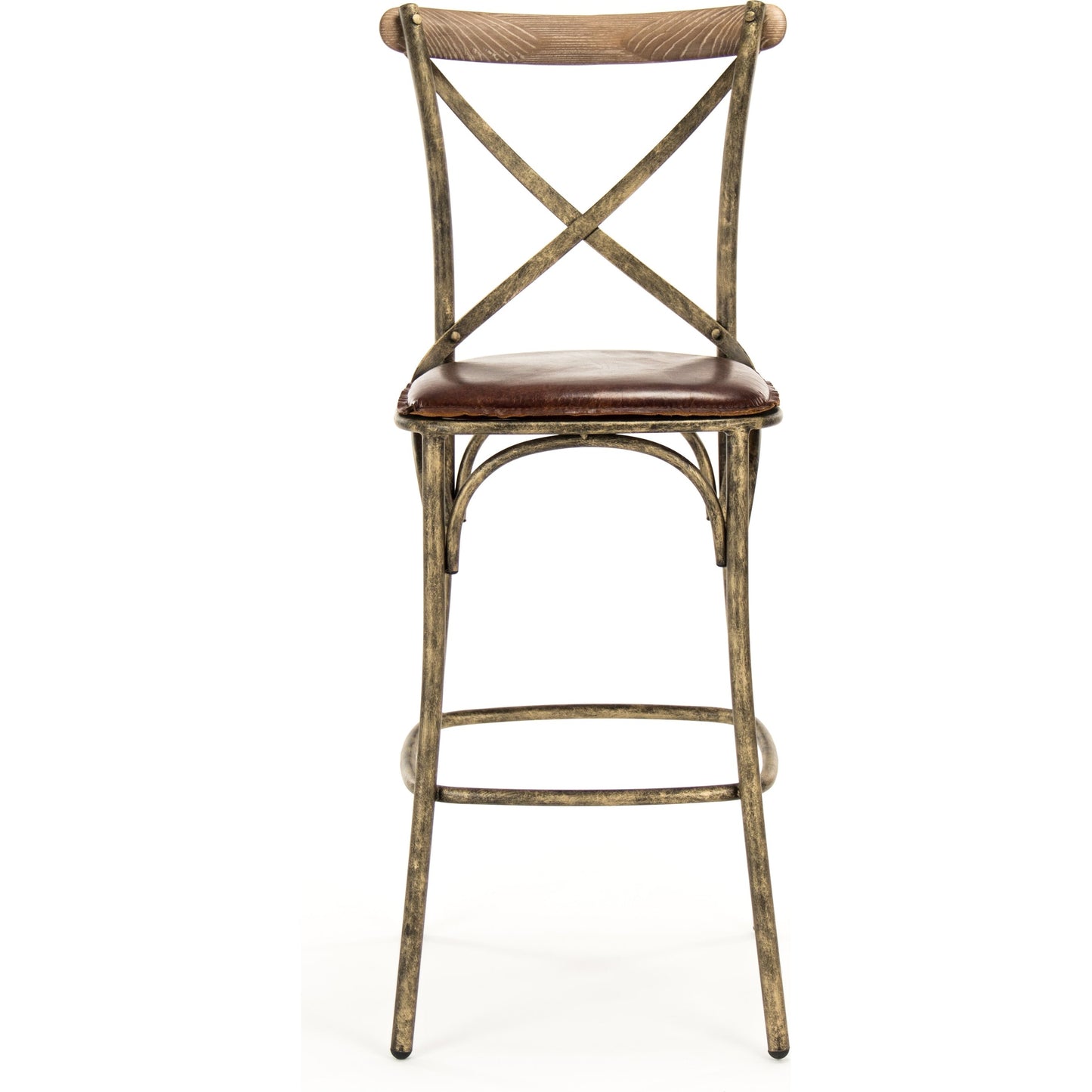 005 S-337746 | Additional Silo | Manos Bar Stool by Zentique in antique bronze, brown leather and iron, leather. Made from iron, leather in a rustic style.