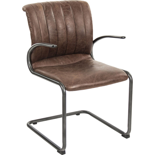 Nikita Chair by Zentique in top grained brown leather and iron. Made from iron in a rustic style.