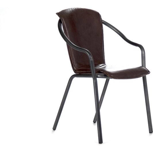 Graham Chair by Zentique in top grained brown leather and iron. Made from iron in a modern style.