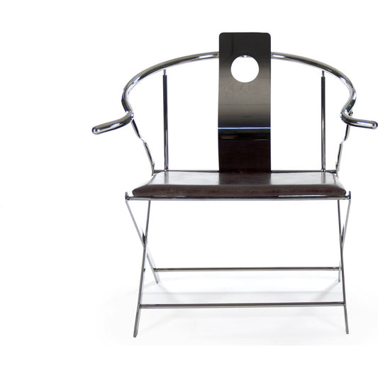 Azure Arm Chair by Zentique in top grained brown leather and stainless steel. Made from stainless steel in a modern style.