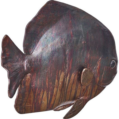 Australian Batfish Fish Wall Sculpture by Phillips Collection in brown and copper patina. Made from resin in a coastal style.