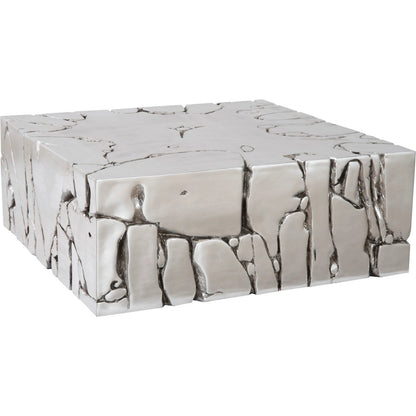 Chunk Square Silver Coffee Table by Phillips Collection in silver and silver leaf. Made from resin, resin composite in a modern style.