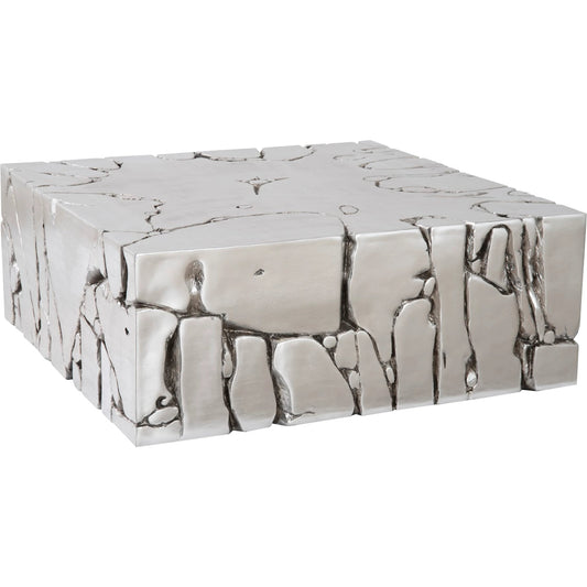 Chunk Square Silver Coffee Table by Phillips Collection in silver and silver leaf. Made from resin, resin composite in a modern style.