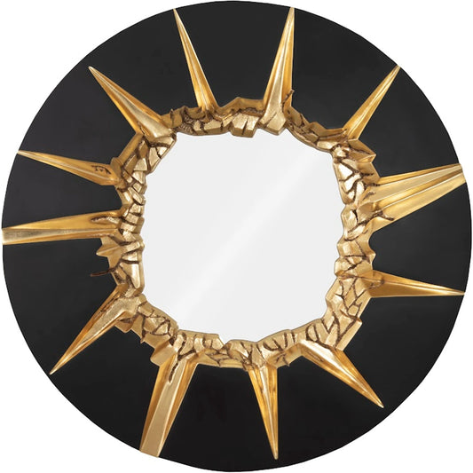 Circular Cracked Mirror by Phillips Collection in gold, black and gold leaf. Made from resin, resin composite in a modern style.