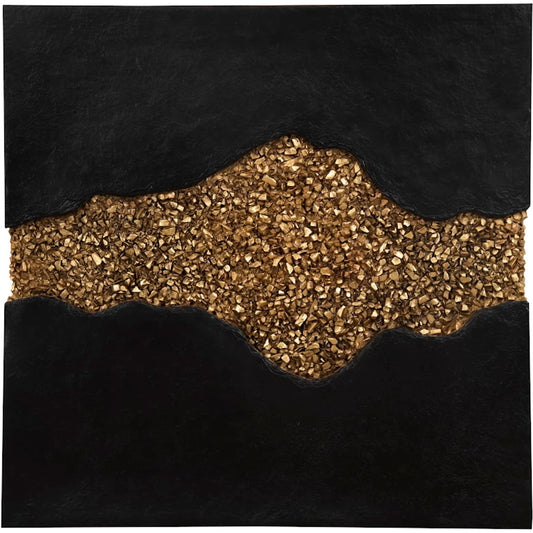 Geode Texture Panel by Phillips Collection in black, gold and gold leaf. Made from resin in a modern style.