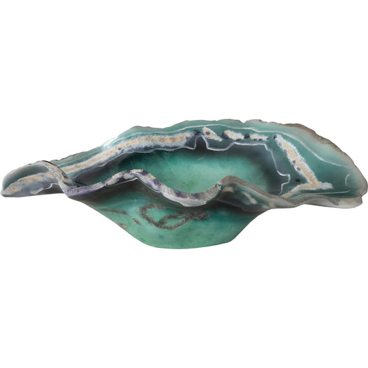 Cast Onyx Fluorite Bowl by Phillips Collection in green. Made from resin in a coastal style.