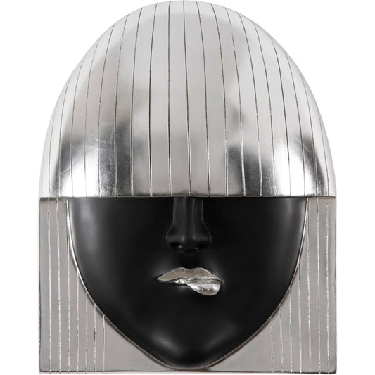 Fashion Faces Large Pout Black and Silver Wall Art by Phillips Collection in black, silver and silver leaf. Made from resin in a modern style.