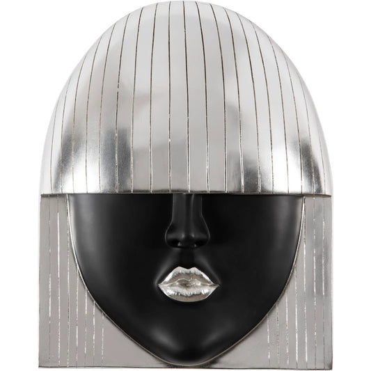 Fashion Faces Large Kiss Black and Silver Wall Art by Phillips Collection in black, silver and silver leaf. Made from resin in a modern style.
